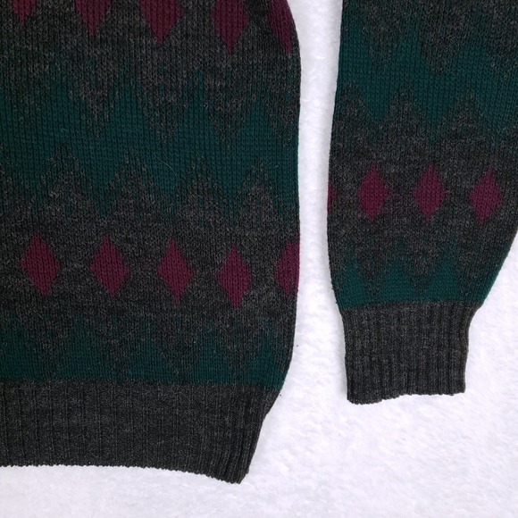 Claybrooke Sweater Geometric Pullover Large Green Burgundy Italy Retro - Picture 3 of 8